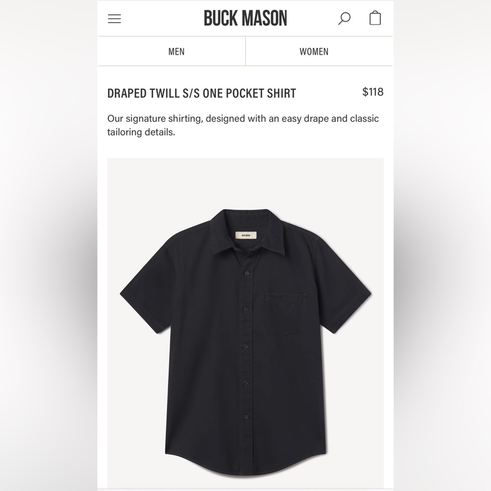 Buck Mason Black Casual Button Down Shirt